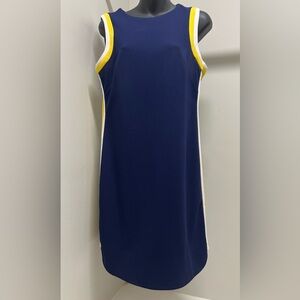 Vince Camuto Navy Blue Dress with Yellow & Whire Side Stripe